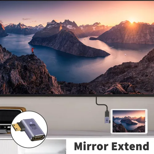 Vista 5 de Poyiccot Adaptador Mini HDMI a HDMI 8K, 90 grados de ángulo izquierdo y recto Mini-HDMI 2.1 convertidor con 48Gbps y 8K @60hz compatible con cámara
