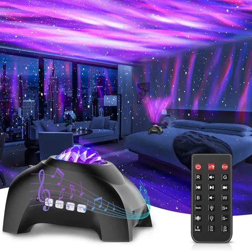 Vista 7 de CIMELR Proyector Aurora Northern Lights, Proyector de Estrellas con Altavoz Bluetooth de Música y Ruido Blanco, Proyector de Luz de Galaxia