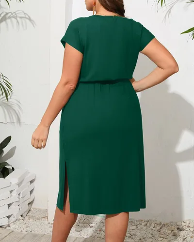 Vista 4 de Pinup Fashion Vestidos de verano de talla grande para mujer, vestido casual de trabajo con bolsillos