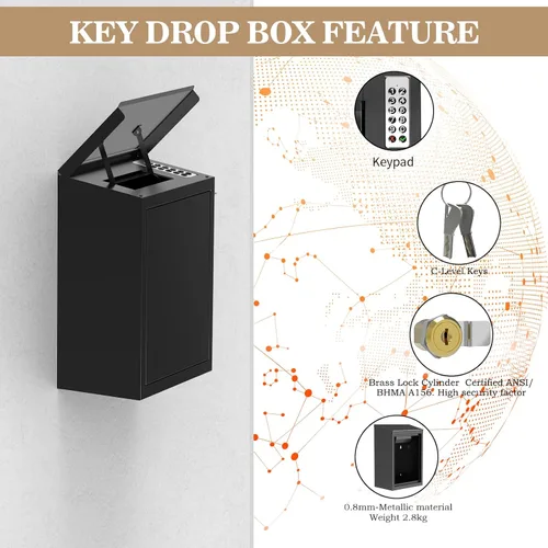 Vista 4 de WeHere Caja de llaves con cerradura inteligente para montaje en pared exterior, caja de devolución de llaves para automóvil, diseño antirrobo e