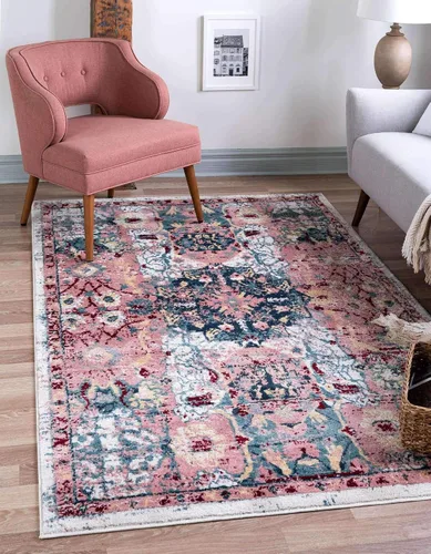 Vista 12 de Unique Loom Sumter Collection - Alfombra Aiken (2 x 6 pies, color rosa y azul)