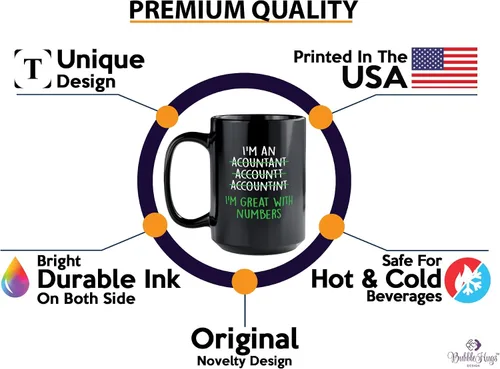 Vista 3 de Taza de café de contabilidad de 15 onzas, color negro, ideal con números, contador auditor de CPA, emplazado, compañero de trabajo, contable