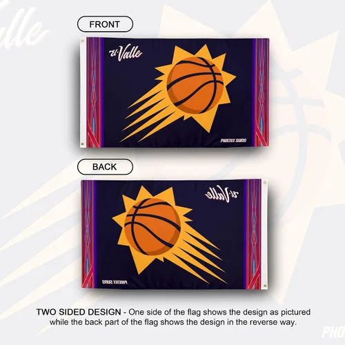 Vista 2 de Desert Cactus Bandera de los Phoenix Suns NBA 100% poliéster para interiores y exteriores, 3 x 5 pies, banderas del equipo de la Asociación Nacional