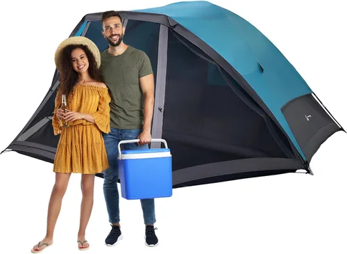 Vista 7 de Camping Tent - Water-Resistant Cabin Style Outdoor Shelter with Built-in Screen Tent and Carrying Bag by Wakeman Outdoors Azul