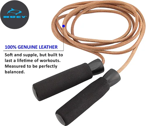 Vista 2 de HUEY Cuerda de saltar deportiva de cuero para entrenamiento de velocidad, silencioso, boxeo, artes marciales mixtas, cardio, crossfit, fitness