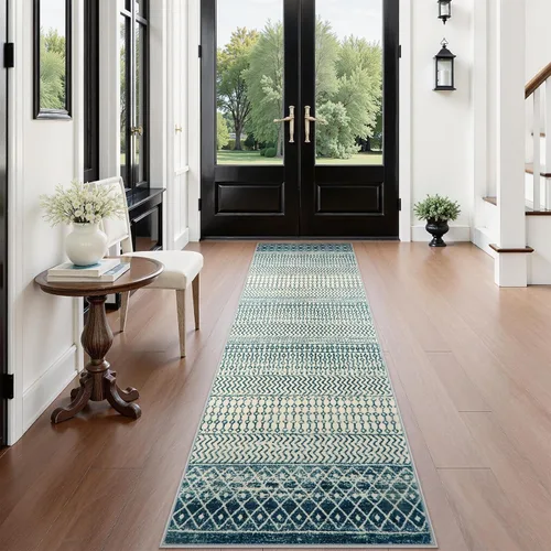 Vista 34 de Alfombra marroquí de área de 2x3 pies, color negro desgastado, alfombra de entrada antideslizante pequeña, suave, de pelo bajo, lavable, tapete