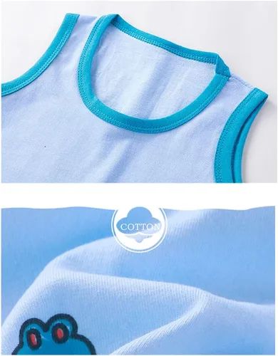 Vista 5 de Conjunto de 4 piezas de camiseta sin mangas y pantalones cortos de algodón para niños pequeños, conjuntos de verano