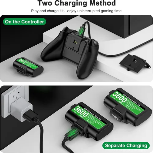 Vista 4 de DINOSTRIKE Paquete de batería recargable para controlador Xbox con 4 cubiertas traseras y un cable de carga USB C, 2 x 3600 mWh Xbox One Controller