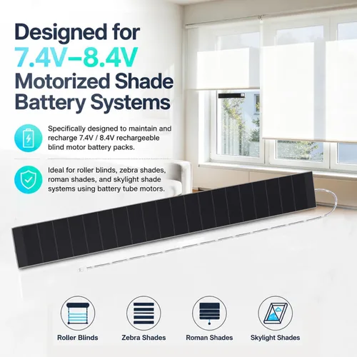 Vista 2 de Cargador de panel solar de 8.4 V para persianas enrollables motorizadas, fuente de alimentación solar de alta eficiencia de 3.5 W/11 W