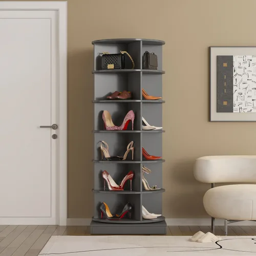 Vista 3 de Estante giratorio para zapatos, zapatero giratorio de 6 niveles, organizador de zapatos giratorio de 360° que puede contener 24 pares de zapatos