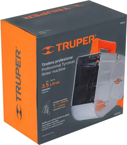 Vista 4 de Truper Aplicador profesional de textura galvanizada, pulverizador de estuco, Tirolera, capacidad de 3,5 L, acabado fino a grueso, mango de manivela