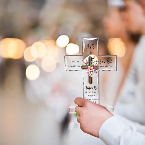 Vista 5 de Regalos Cristianos de Acrílico Chunful para Mujer y Hombre Cruz de Jesús Religiosa y Decorativa con Versículos de la Biblia y Oraciones Cruz