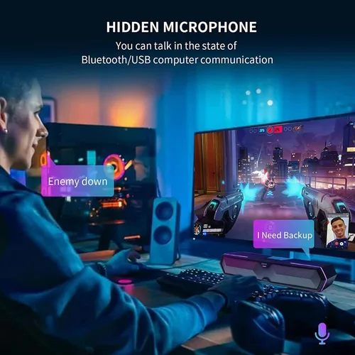Vista 3 de Edifier Barra de sonido de computadora MG300: altavoces fuertes con graves profundos - Interruptor RGB Micrófono incorporado para altavoces