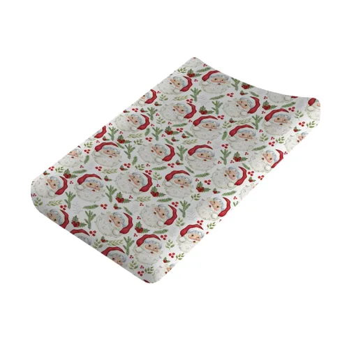 Vista 7 de Divertidas fundas para cambiador de Papá Noel, diseño de hojas de abeto de cerezo, para bebés, niños y niñas, para invierno, suaves, transpirables