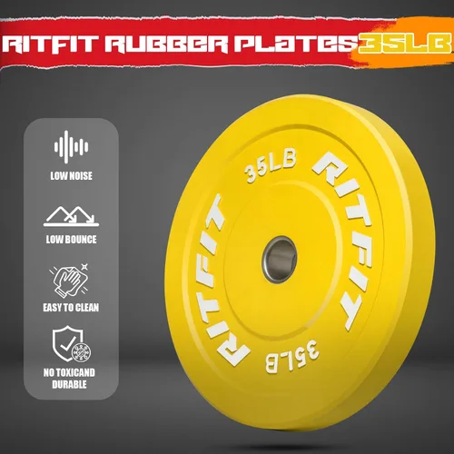 Vista 4 de RitFit Color Coded Bumper Plate, Olympic Bumper Plate for Barbell, 2-Inch Bumper Weight Plates With Steel Insert, rubber weight plates for Strength