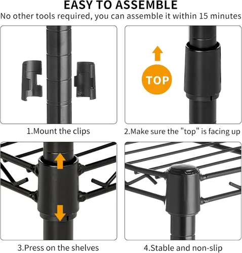 Vista 6 de Estantería de alambre ajustable de 3 niveles, estantes de metal con patas niveladoras, estante de almacenamiento para armario, cocina, baño, estante