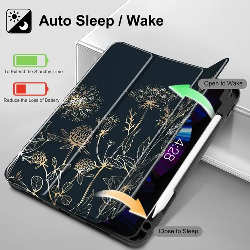 Vista 3 de May Chen Funda para iPad Pro de 11 pulgadas (4ª, 3ª, 2ª y 1ª generación) 2022 2021 2020 2018, soporte triple + soporte para lápiz + encendido
