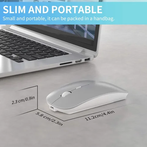 Vista 7 de ElizaHelen Wireless Bluetooth Mouse, Dual Mode Slim Rechargeable Wireless Silent Mouse, 2.4G Portable USB Optical Wireless Computer Mice with USB