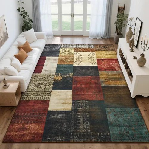 Vista 10 de Tepook Alfombras de área de 5 x 7 pies para sala de estar, alfombra geométrica grande moderna para dormitorio, alfombra de retazos lavable