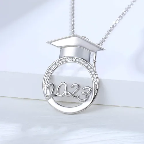 Vista 5 de Graduation Gifts for Her 2023 - Sterling Silver Bachelor's Hat Pendant Class of 2023 Graduation Necklace for Best Friends, High School College