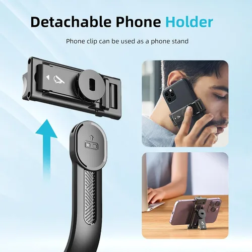 Vista 7 de Trípode para palo de selfie de 51 pulgadas, soporte extensible para teléfono celular con control remoto, trípode de viaje de aleación de aluminio