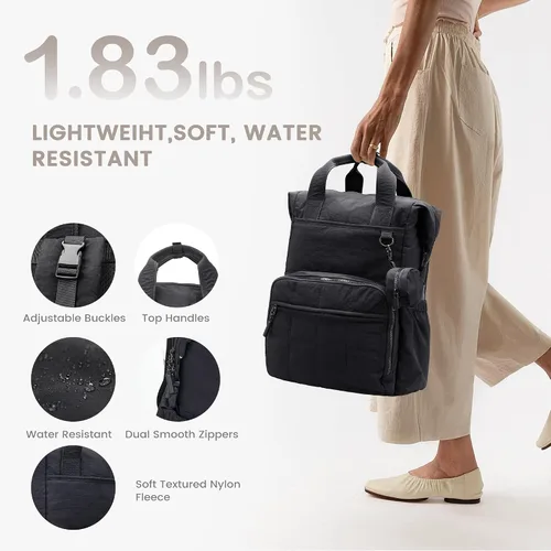 Vista 5 de VONAL Mochila de pañales, bolsas de pañales para bebés ligeras, bolsa de pañales grande para viajes con cambiador, mochila de pañales negra