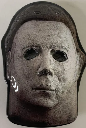 Vista 2 de Halloween II Slasher Mask Candy – Una (1) lata coleccionable de máscara de Michael Myers, cuchillo de carnicero sabor a naranja agria