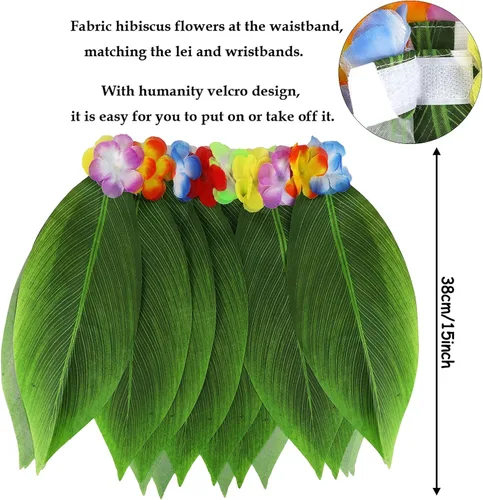 Vista 5 de PHOGARY 7 Pack Hawaiian Flower Leaf Hula Skirt Costume Accessory Kit for Hawaii Luau Party