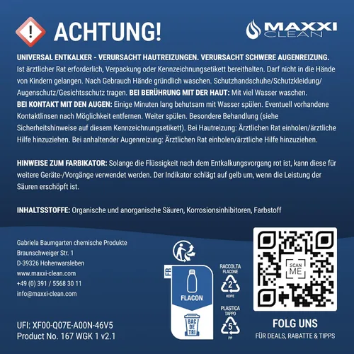 Vista 9 de Maxxi Clean 2 x 750 ml Universal Descaler Concentrate for Coffee Machines and Fully Automatic Coffee Machines of All Types for 12 Descaling