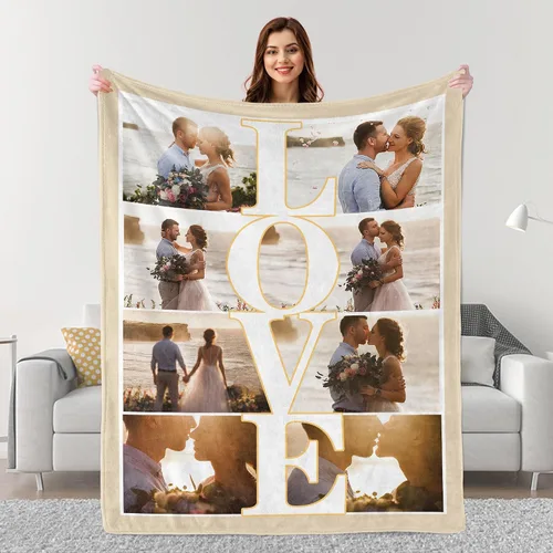 Vista 13 de Mantas personalizadas con fotos, regalos personalizados para parejas para esposa, marido, novia, novio, manta con imagen personalizada "I Love You