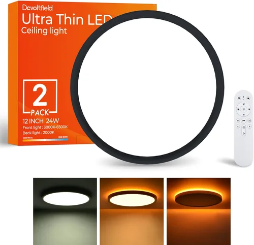 Vista 15 de Lámpara de techo LED regulable con control remoto, 24 W, 2640 lúmenes, 12 pulgadas, luz nocturna cálida de 2000 K y 3000 K-6500 K, moderna lámpara