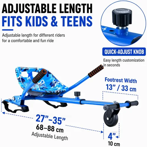 Vista 7 de Eco-Friendly Hoverboard Seat Attachment Colorful Printed Seat, Swivel Wheel & Adjustable Length, Fits 6.5", 8", 8.5" & 10" Hoverboards for Kids &