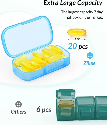 Vista 2 de ZIKEE Paquete de 7 pastilleros extra grande, pastillero portátil para 7 días para bolsillo, bolso, pastillero semanal con diseño de doble