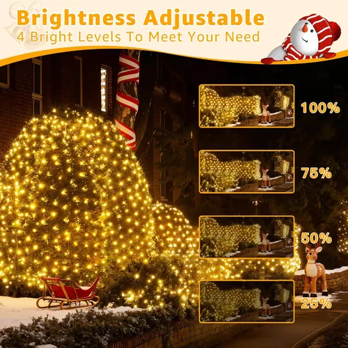 Vista 6 de Ollny Luces de Red para Exteriores Luz de Malla, 210 LED de 10 x 7 pies, cable verde, luces de red de Navidad, IP67 impermeable, 8 modos enchufable