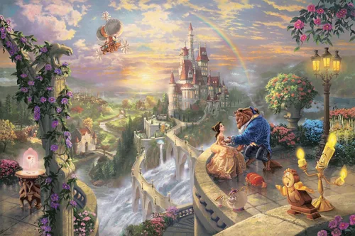 Vista 4 de Schmidt Juego 59475 Thomas Kinkade, Disney, La Bella y la Bestia, rompecabezas de 1000 piezas, exclusivo de Amazon