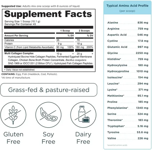 Vista 3 de Ancient Nutrition Polvo de péptidos de colágeno múltiple, refuerzo cerebral, 45 porciones + péptidos de colágeno en polvo, sin sabor, 45 porciones