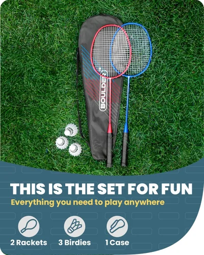 Vista 2 de Boulder Raquetas de bádminton deportivas, juego de raqueta de bádminton ligera con 3 volantes y estuche de raqueta, juego de bádminton para patio