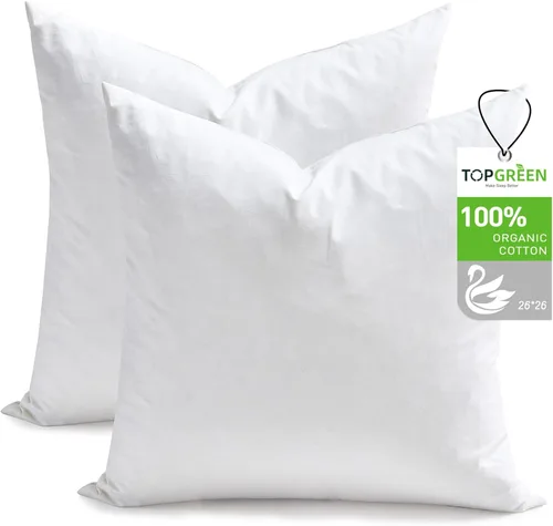 Vista 22 de TOPGREEN Rellenos de Almohada de Plumas y Plumón 12 x 12 pulgadas, Juego de 2, Funda de Algodón 100% Orgánico, Almohadas Decorativas Cuadradas