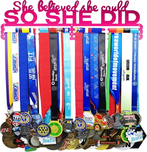 Vista 24 de Ella Creyó Que Podía ASI LO HIZO Soporte de Medallas de Carreras Colgador de Pared, Exhibición de Medallas de Maratón y Corredor, Exhibición