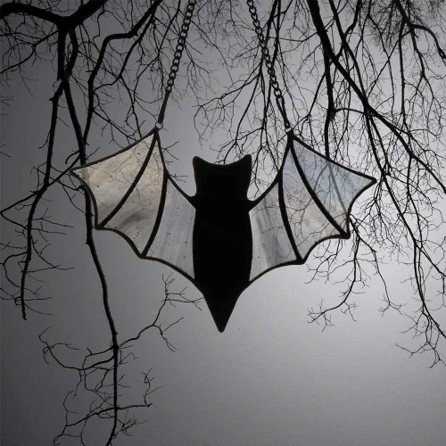 Vista 7 de Decoración de murciélago de Halloween para colgar ventanas de vidrieras – Adornos de murciélagos espeluznantes murciélagos para decoración