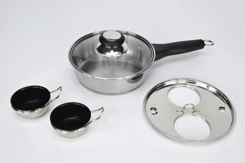 Vista 3 de RUNZI Sartén escalfadora de huevos de 2 tazas – Olla de huevos escalfados de acero inoxidable – perfecta para hacer huevos escalfados – Juego