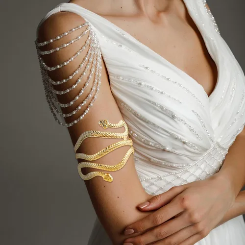 Vista 2 de Long tiantian Greek Goddess Headband for Women Halloween Costume Accessories Set Snake Arm Bracelet Gold Upper Arm Cuff Golden Leaf Headband Greek