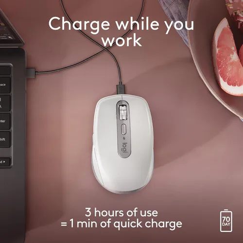 Vista 5 de Logitech MX Anywhere 3S para Mac, mouse Bluetooth inalámbrico compacto, seguimiento de 8K DPI en cualquier superficie, clics silenciosos, USB C