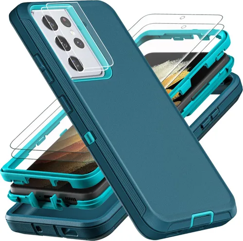 Vista 9 de YKHJKLEC Funda para Samsung Galaxy S21 Ultra, con 2 piezas [protector de pantalla de TPU flexible autorreparable y protector de lente de cámara]