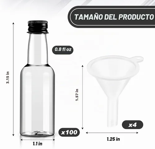 Vista 2 de Tessco for you 100 botellas de licor mini con tapas negras, 0.8 onzas
