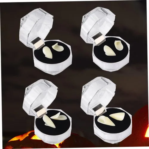 Vista 2 de EXCEART 4 pares de colmillos falsos de vampiro para cosplay, dientes falsos simulados, colmillos realistas, dientes de hombre lobo, colmillos