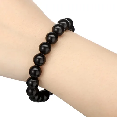 Vista 4 de Hicarer 2 pulseras de shungita negras con cuentas de shungita, piedras elásticas de cristal, joyería energética, poderoso defensor espiritual