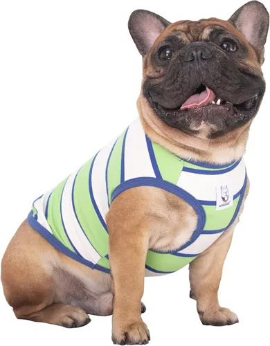 Vista 25 de iChoue - Camisetas de rayas de algodón 100% transpirable para Bulldog francés, chaleco de Halloween para perros medianos, camisetas Frenchie Pug