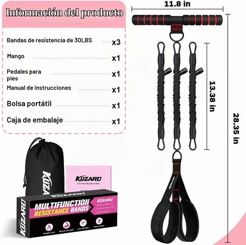 Vista 7 de Banda de resistencia de pedal multifunción mejorada con asa, 3 bandas de resistencia ajustables de tubo para abdomen, cintura, brazo, núcleo/ABS