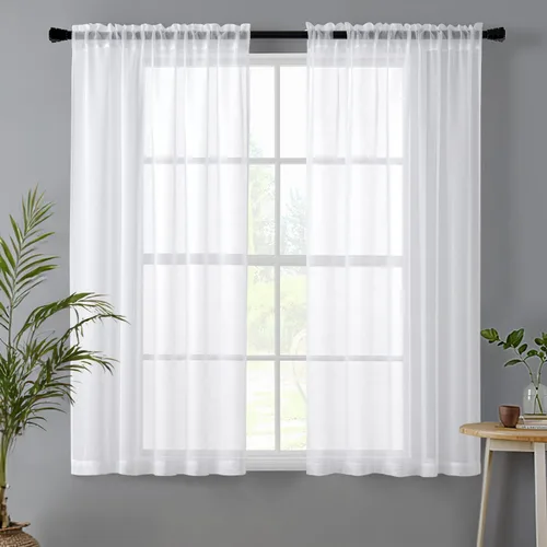 Vista 28 de MIULEE Cortinas semitransparentes 24 pulgadas de largo 2 paneles para ventana de cocina sobre el fregadero, cortinas cortas pequeñas de café